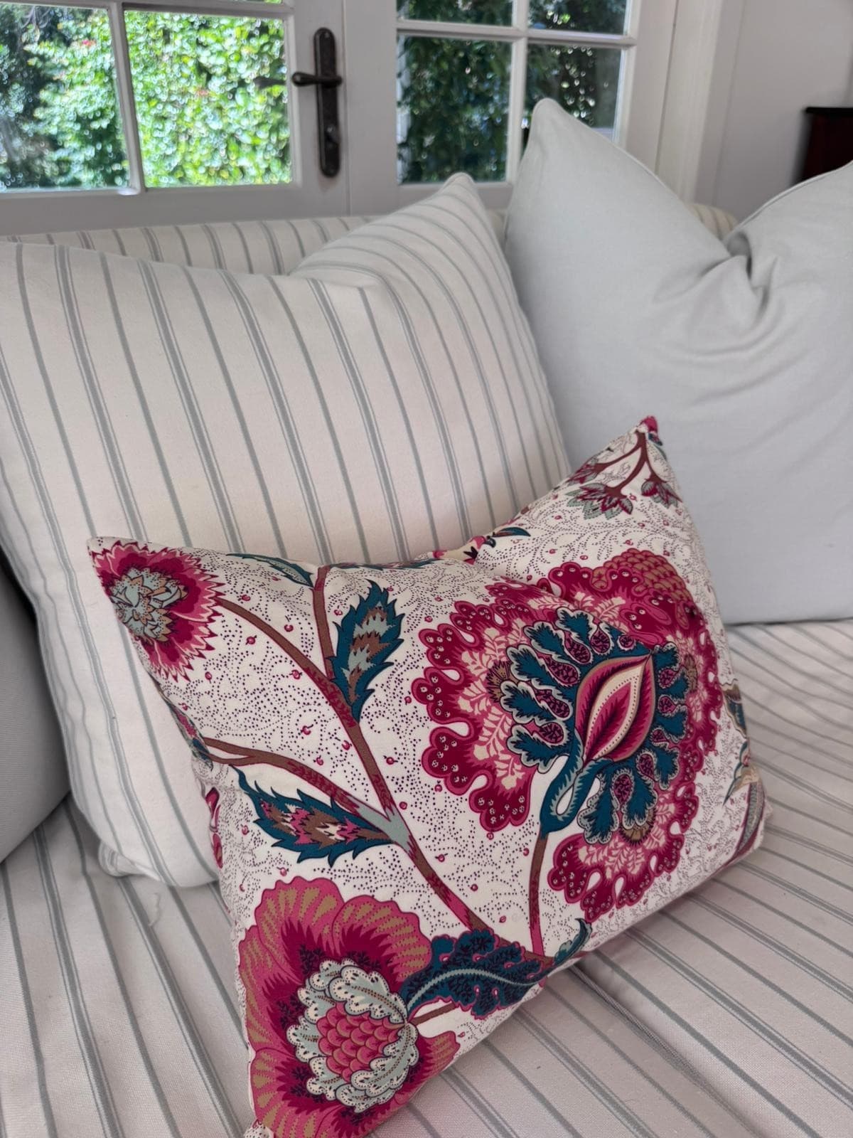 Giselle Aqua Floral Knife-Edge Cushions Colefax Fowler Linen Designer Cushion — photo 7 of 9