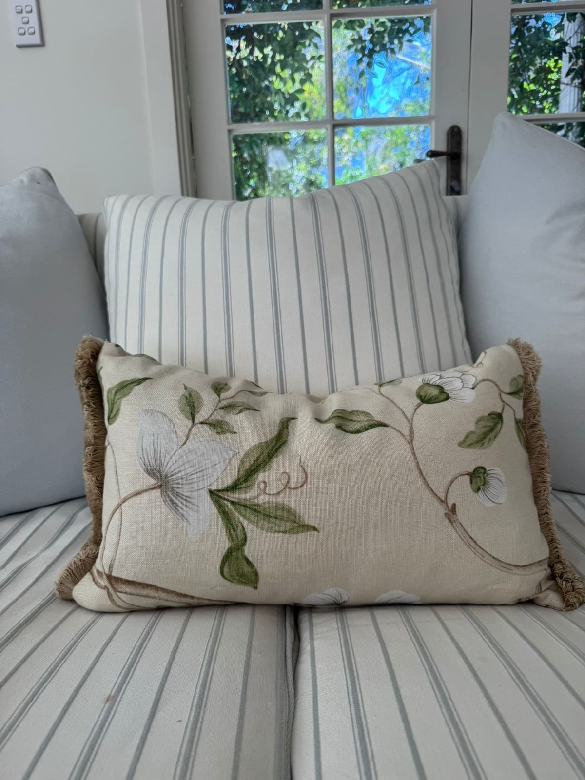 Giselle Aqua Floral Knife-Edge Cushions Colefax Fowler Linen Designer Cushion — photo 8 of 9