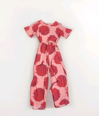 Mister Zimi Pink Floral Wide Leg Jumpsuit Belted Viscose Womens Size 8 AU — photo 1 of 9