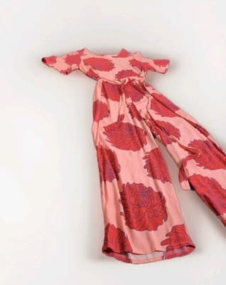 Mister Zimi Pink Floral Wide Leg Jumpsuit Belted Viscose Womens Size 8 AU — photo 2 of 9