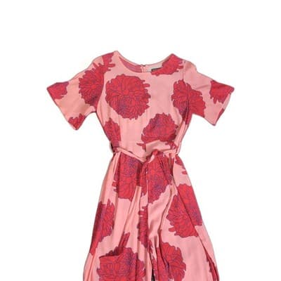 Mister Zimi Pink Floral Wide Leg Jumpsuit Belted Viscose Womens Size 8 AU — photo 4 of 9