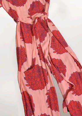 Mister Zimi Pink Floral Wide Leg Jumpsuit Belted Viscose Womens Size 8 AU — photo 6 of 9