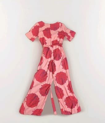 Mister Zimi Pink Floral Wide Leg Jumpsuit Belted Viscose Womens Size 8 AU — photo 7 of 9