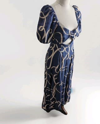 Shona Joy Blue Cream Puff Sleeve Cut Out Midi Dress Size 8 Elegant Womens — photo 2 of 8