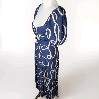 Shona Joy Blue Cream Puff Sleeve Cut Out Midi Dress Size 8 Elegant Womens — photo 3 of 8