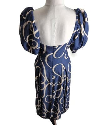 Shona Joy Blue Cream Puff Sleeve Cut Out Midi Dress Size 8 Elegant Womens — photo 5 of 8