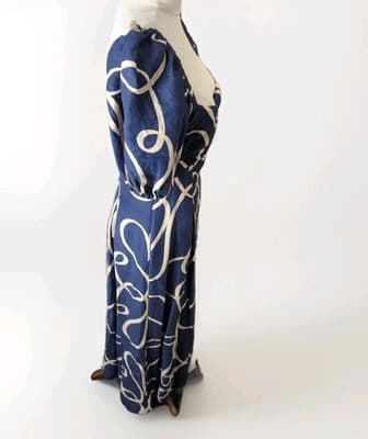 Shona Joy Blue Cream Puff Sleeve Cut Out Midi Dress Size 8 Elegant Womens — photo 6 of 8
