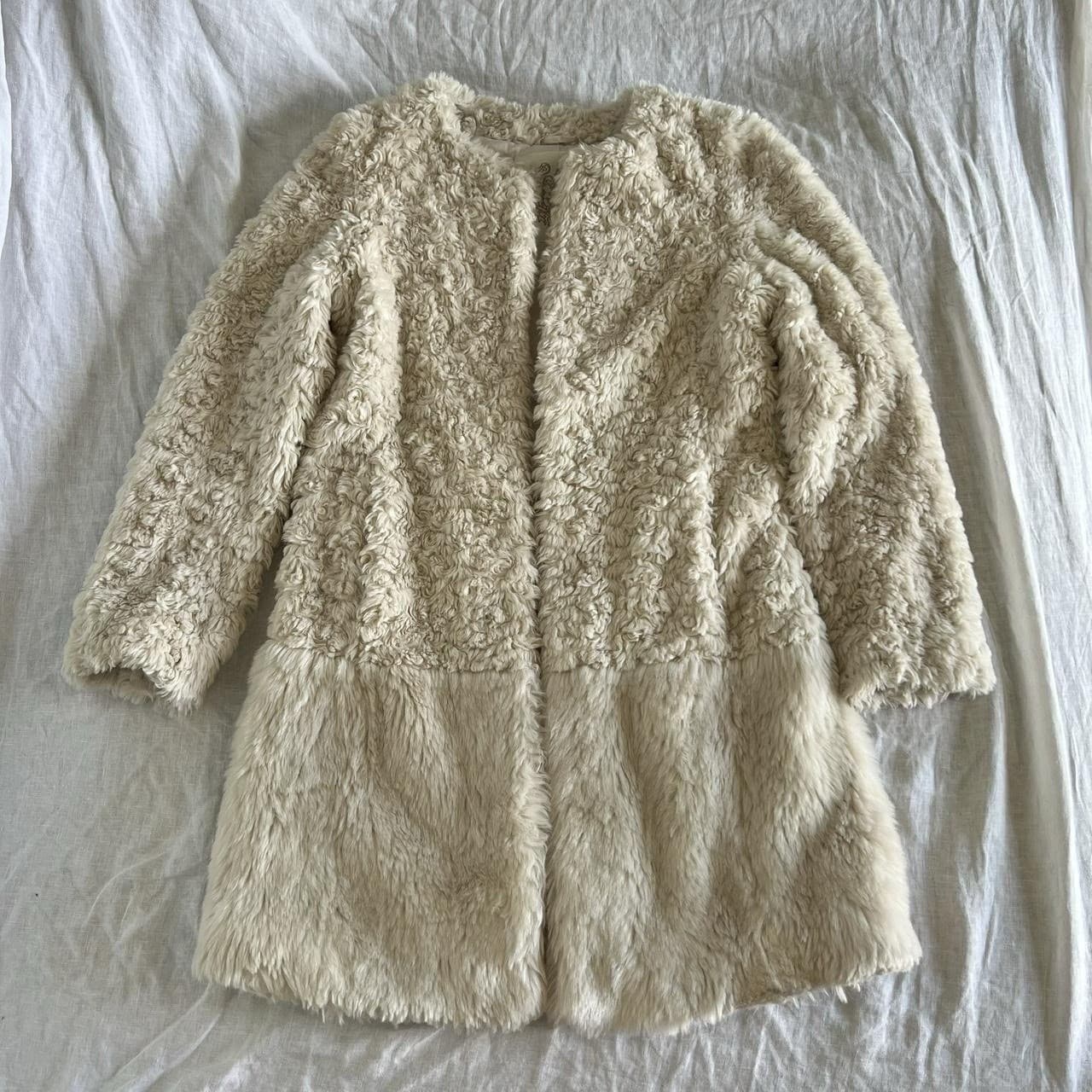 Forever New Cream Faux Fur Coat 6 Teddy Shag Patchwork Longline Winter Jacket — photo 1 of 8