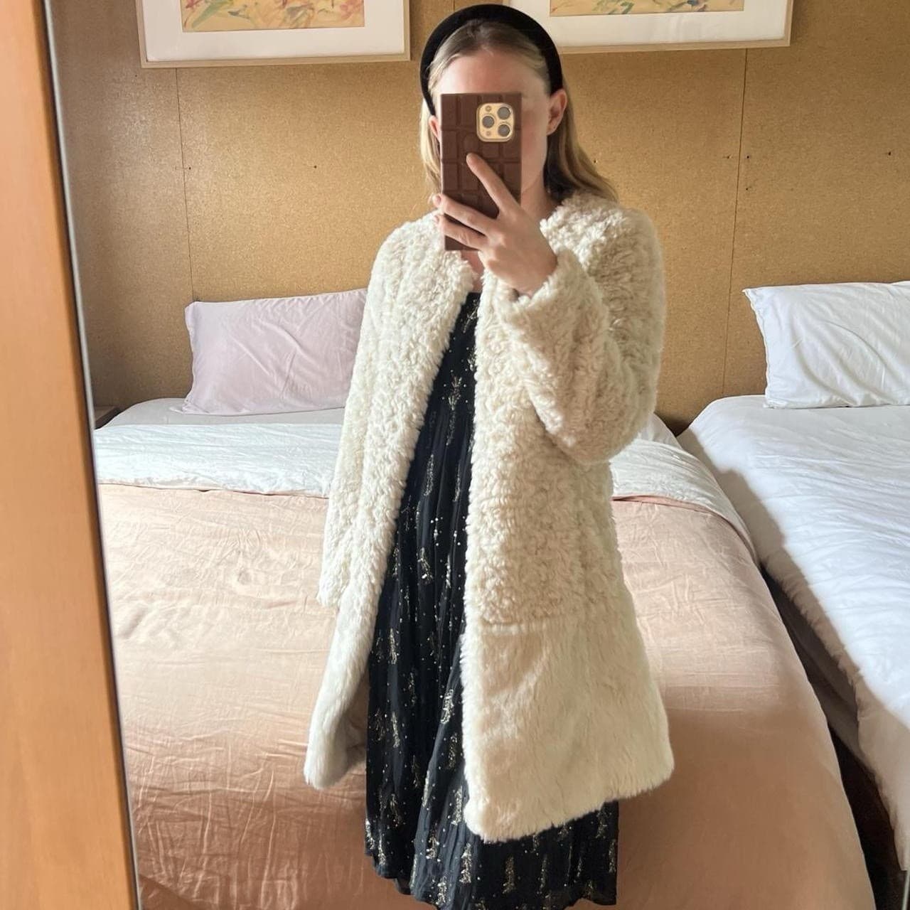 Forever New Cream Faux Fur Coat 6 Teddy Shag Patchwork Longline Winter Jacket — photo 2 of 8
