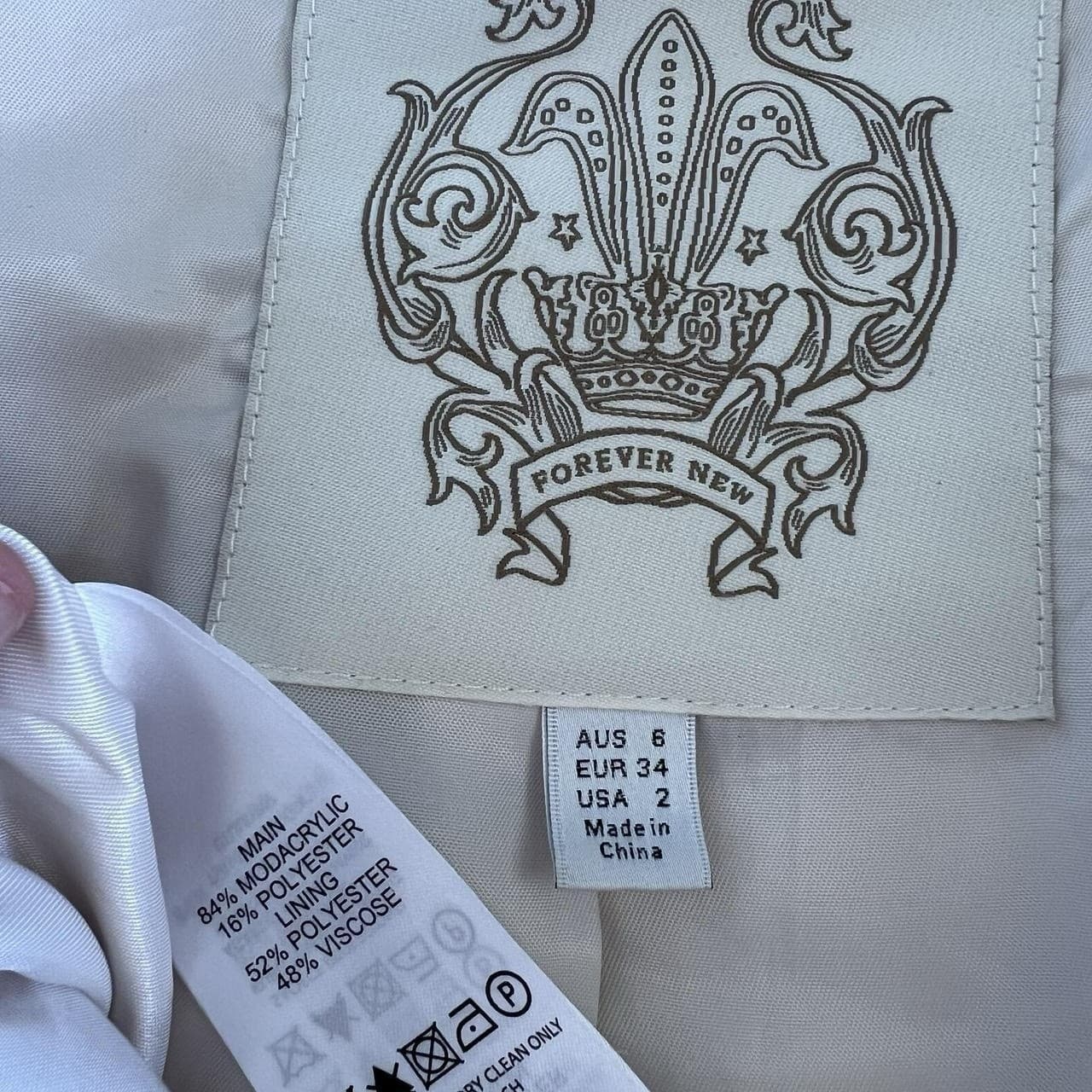 Forever New Cream Faux Fur Coat 6 Teddy Shag Patchwork Longline Winter Jacket — photo 8 of 8