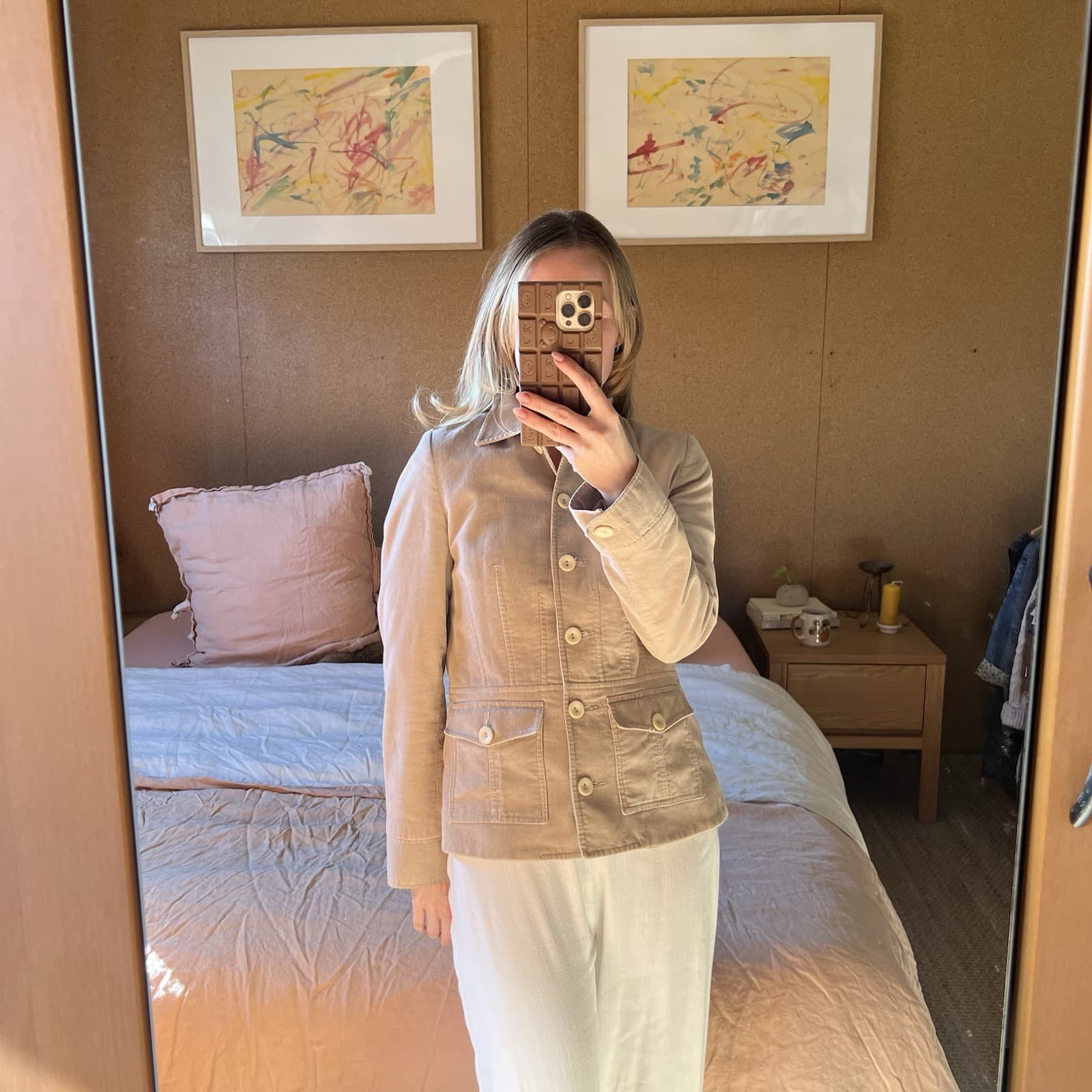 Vintage 90s 2000s Beige Corduroy Chore Jacket Fitted Button Up Utility Coat XS S — photo 1 of 7