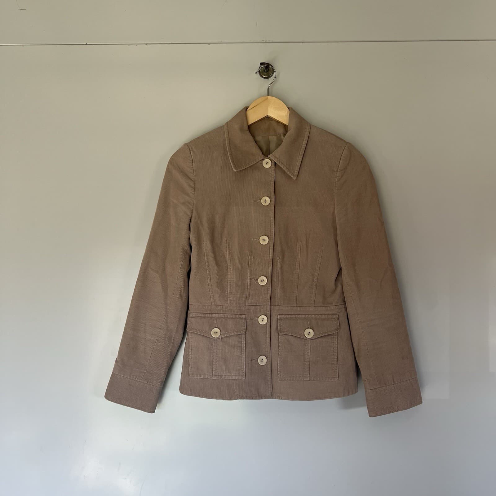 Vintage 90s 2000s Beige Corduroy Chore Jacket Fitted Button Up Utility Coat XS S — photo 2 of 7