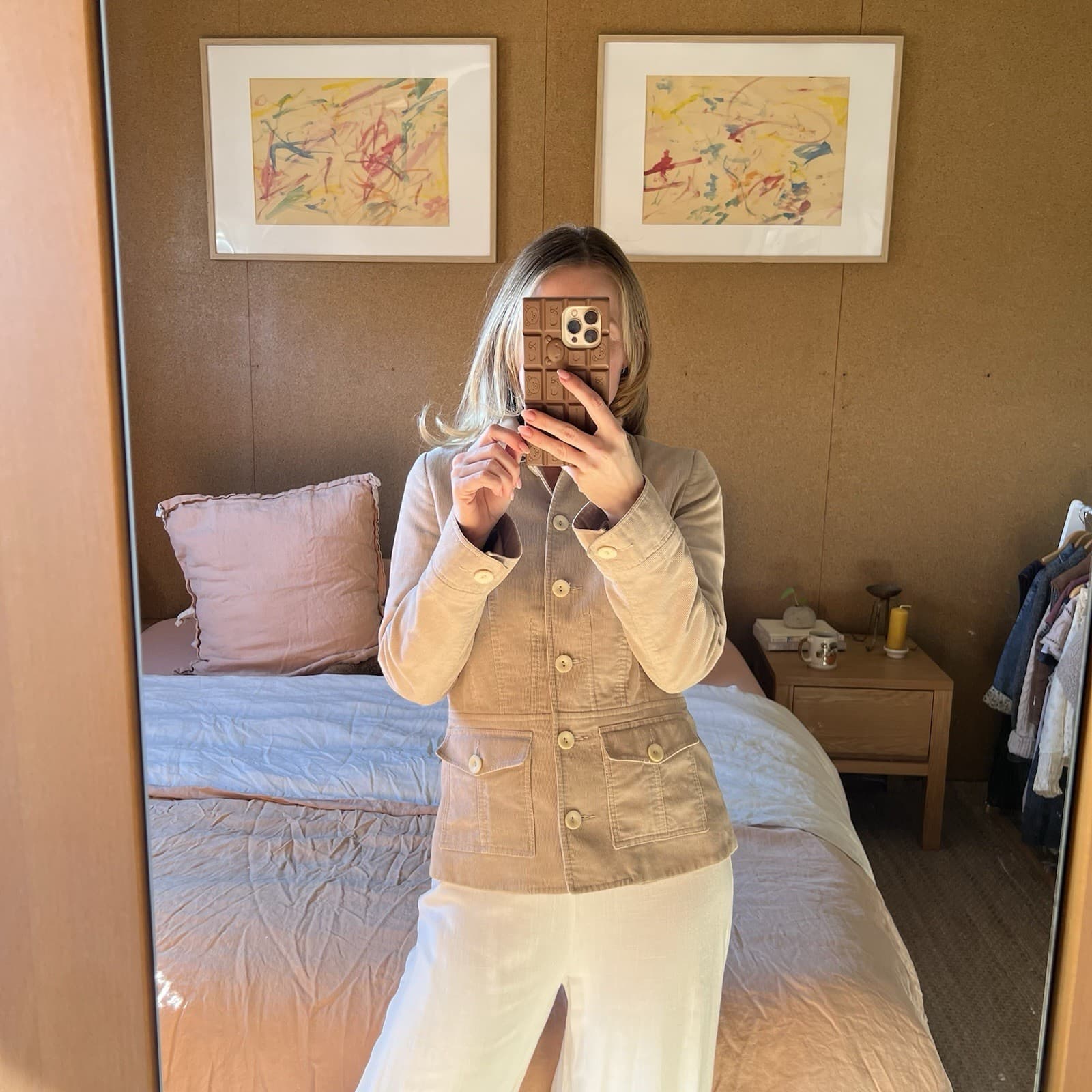 Vintage 90s 2000s Beige Corduroy Chore Jacket Fitted Button Up Utility Coat XS S — photo 7 of 7