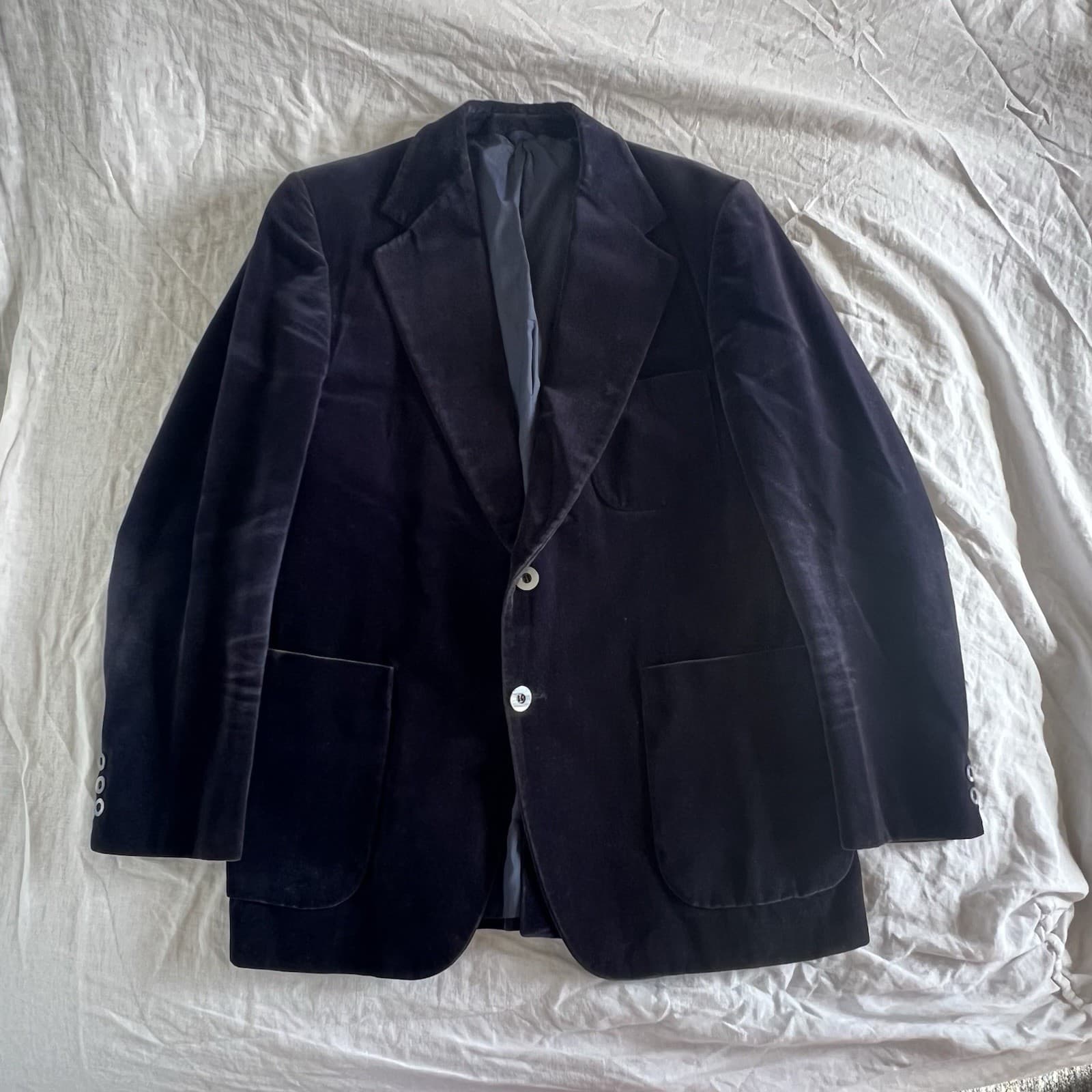 Vintage Navy Velvet Blazer Mens 42R Womens L XL Oversized Jacket Belmondo — photo 1 of 10