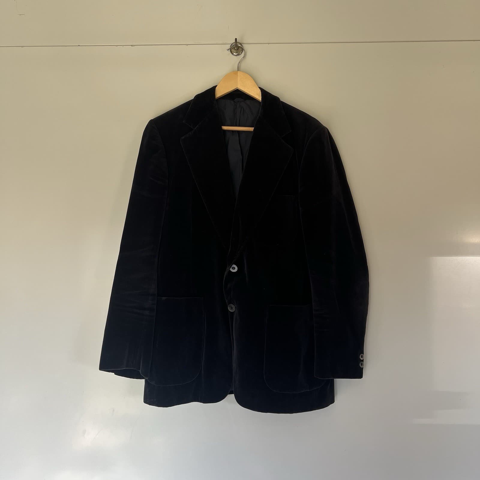 Vintage Navy Velvet Blazer Mens 42R Womens L XL Oversized Jacket Belmondo — photo 2 of 10