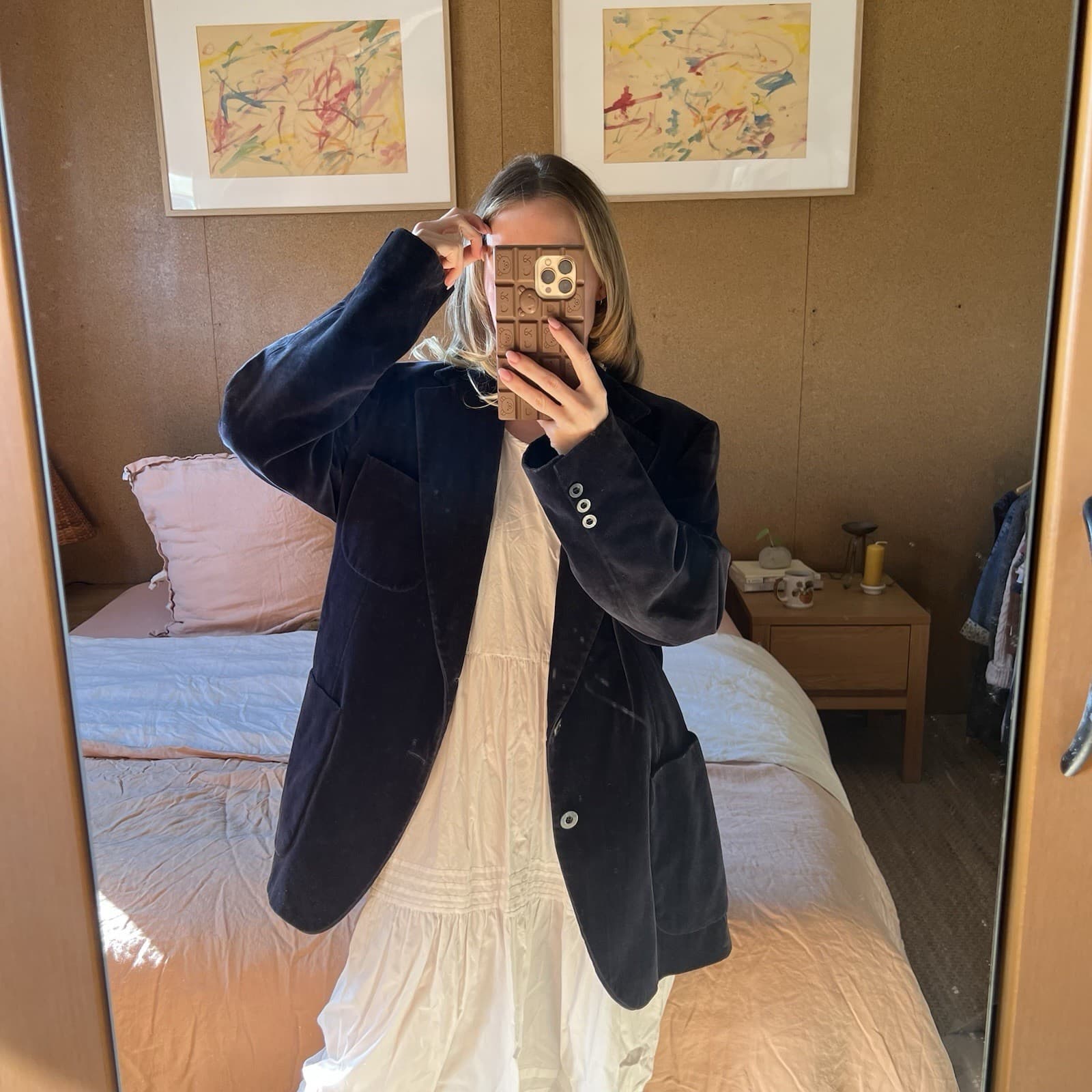 Vintage Navy Velvet Blazer Mens 42R Womens L XL Oversized Jacket Belmondo — photo 10 of 10