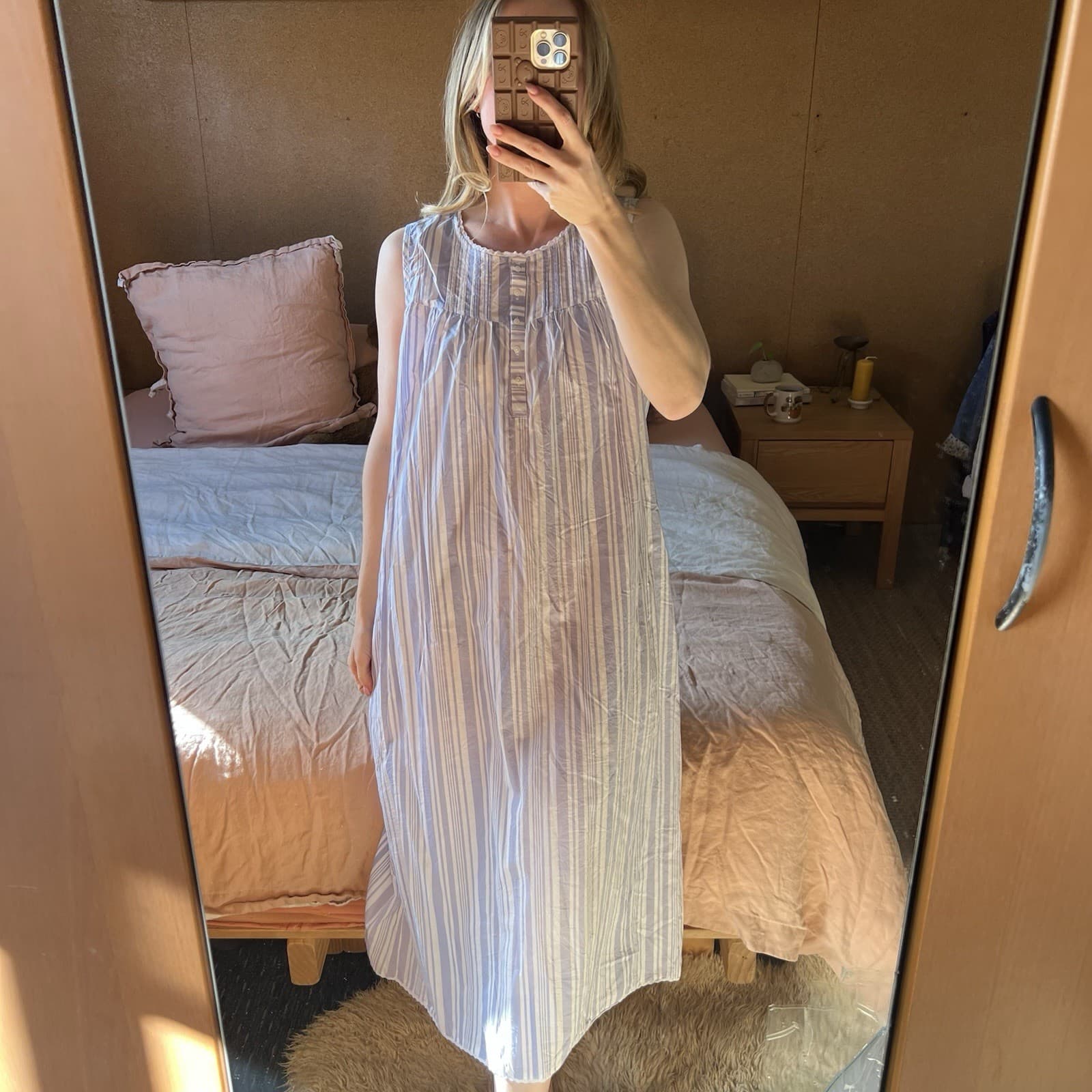 Blue White Stripe Cotton Nightgown Maxi Dress Lace Trim Prairie Cottagecore 8 10 — photo 2 of 8