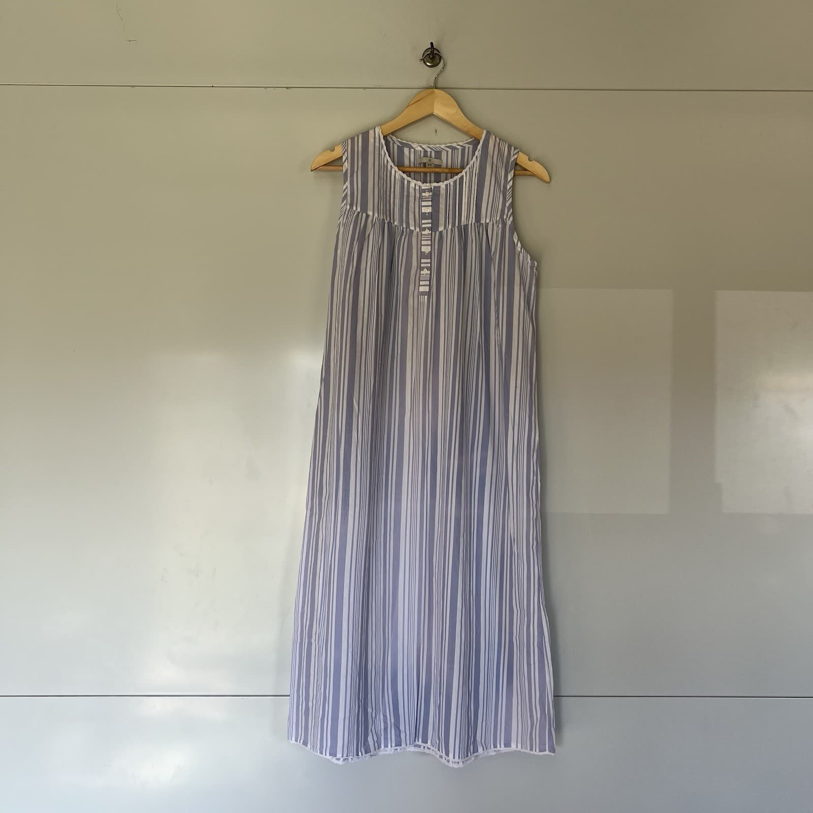 Blue White Stripe Cotton Nightgown Maxi Dress Lace Trim Prairie Cottagecore 8 10 — photo 3 of 8