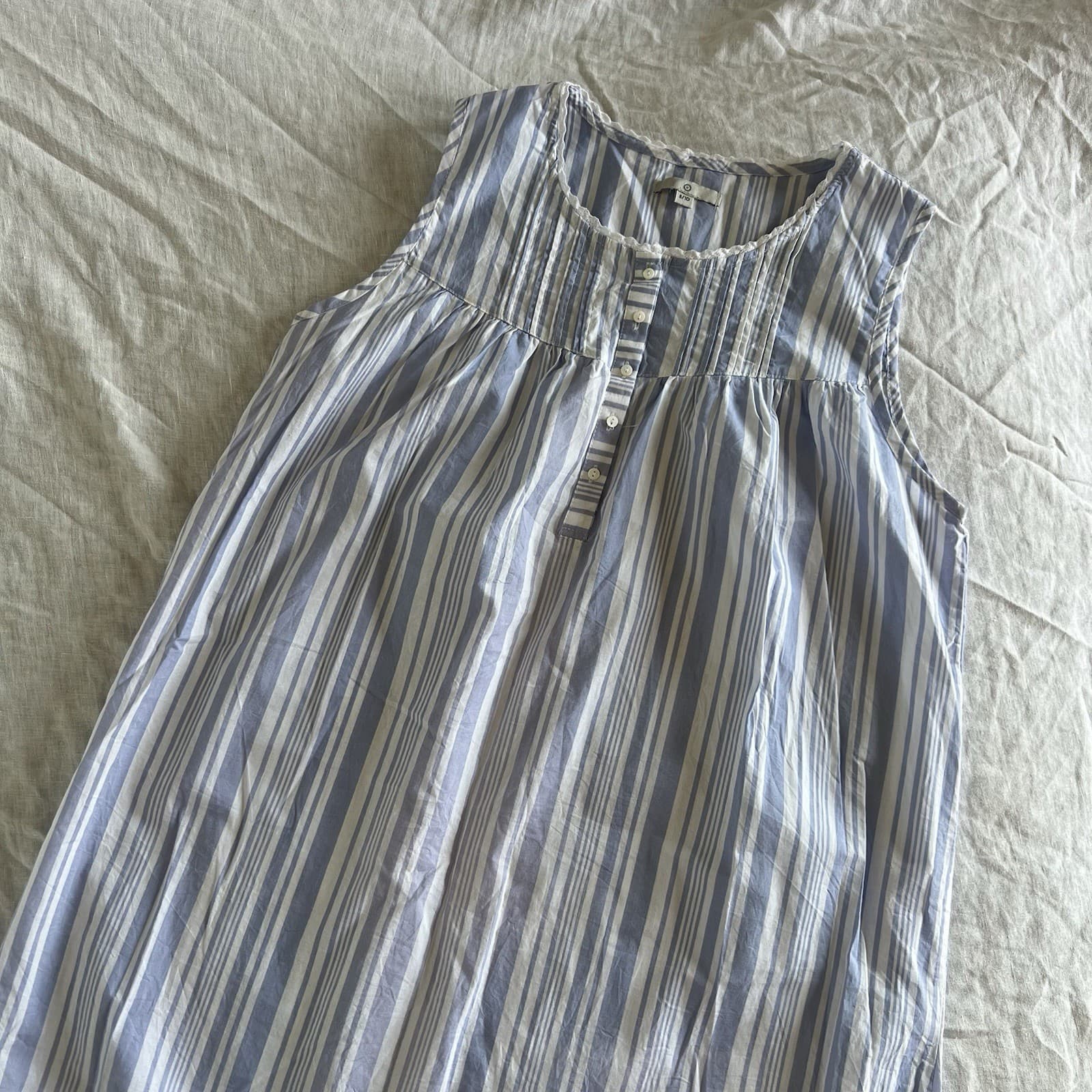 Blue White Stripe Cotton Nightgown Maxi Dress Lace Trim Prairie Cottagecore 8 10 — photo 5 of 8