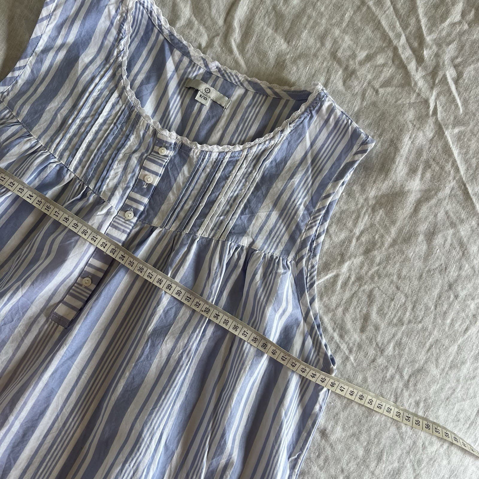 Blue White Stripe Cotton Nightgown Maxi Dress Lace Trim Prairie Cottagecore 8 10 — photo 6 of 8
