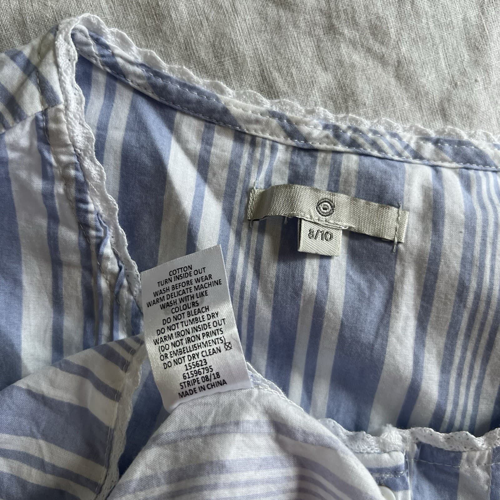 Blue White Stripe Cotton Nightgown Maxi Dress Lace Trim Prairie Cottagecore 8 10 — photo 8 of 8