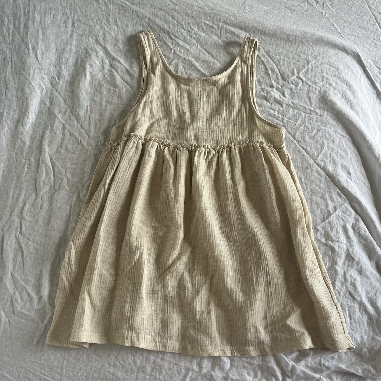 Cotton On Linen Blend Gauze Babydoll Mini Dress Cream Oatmeal Smock Ruffle S — photo 3 of 8