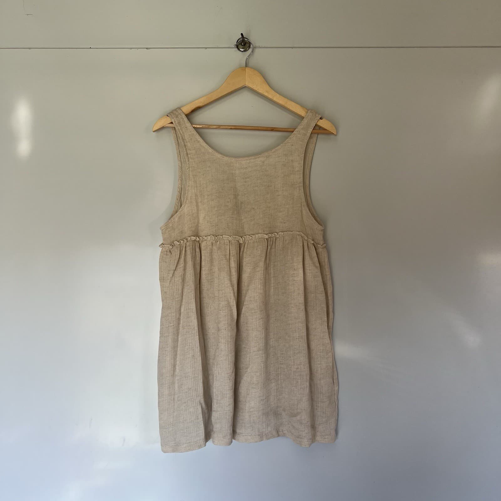 Cotton On Linen Blend Gauze Babydoll Mini Dress Cream Oatmeal Smock Ruffle S — photo 4 of 8