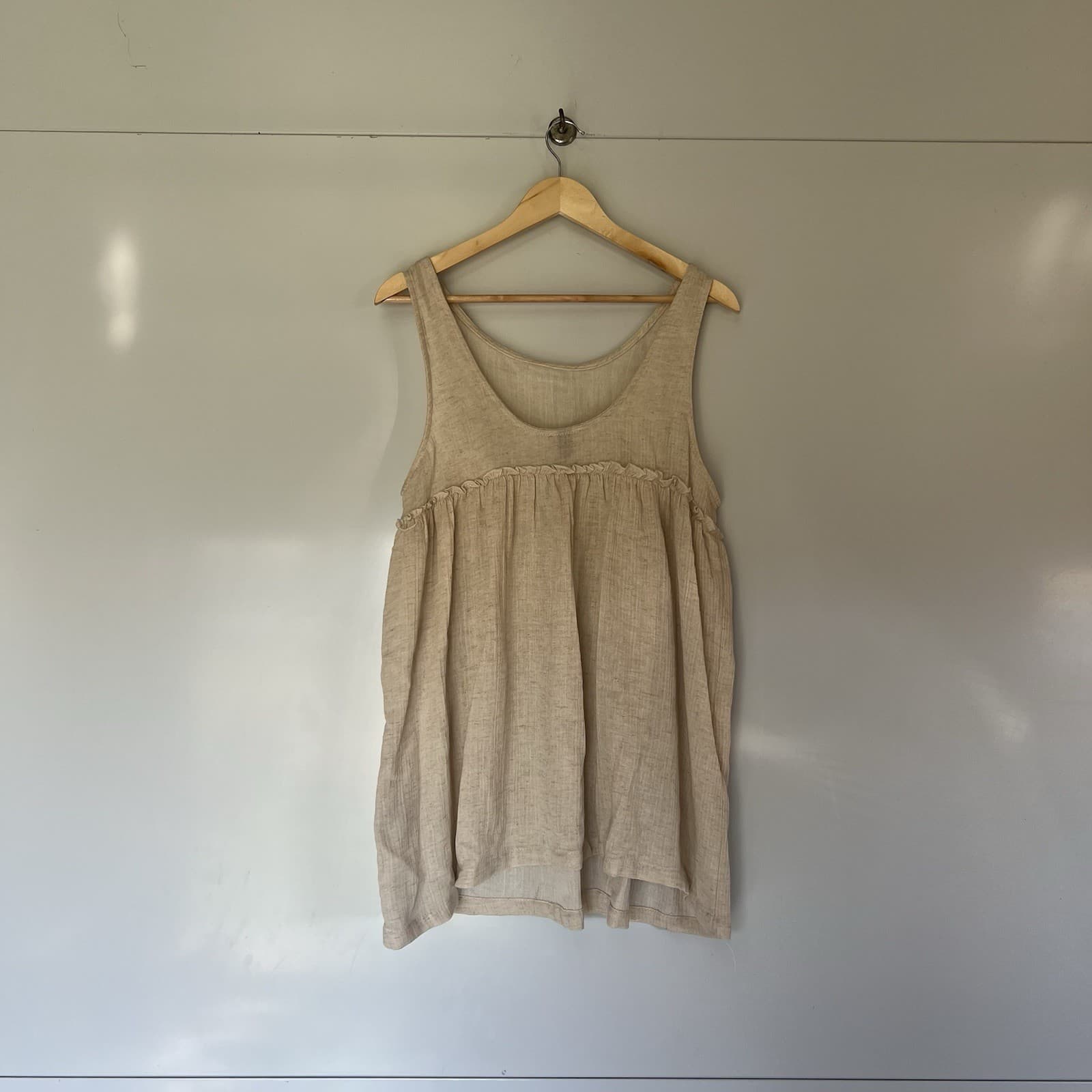 Cotton On Linen Blend Gauze Babydoll Mini Dress Cream Oatmeal Smock Ruffle S — photo 5 of 8