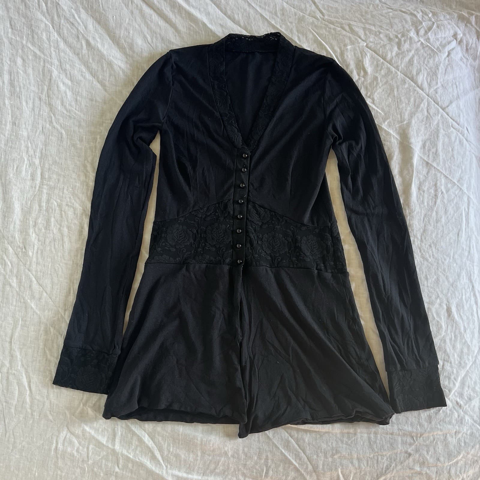 Vintage Metalicus Black Lace Longline Top Button Up Y2K Fairy Grunge Whimsigoth — photo 3 of 10