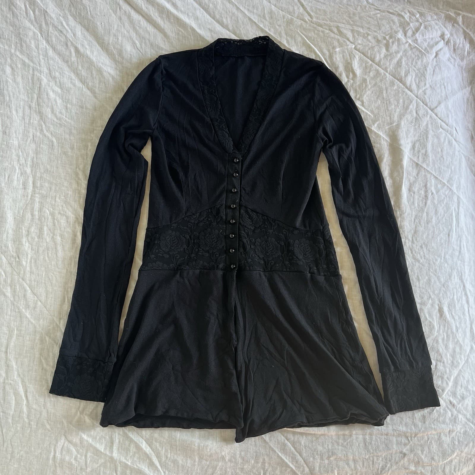 Vintage Metalicus Black Lace Longline Top Button Up Y2K Fairy Grunge Whimsigoth — photo 6 of 10