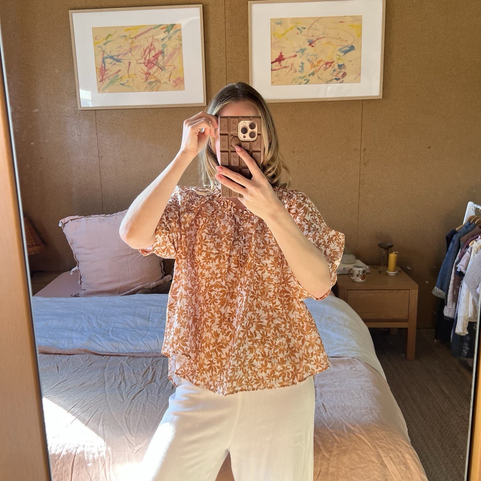 Esmaee La Sirene Floral Linen Blend Puff Sleeve Blouse Boho Cottagecore Prairie — photo 2 of 10