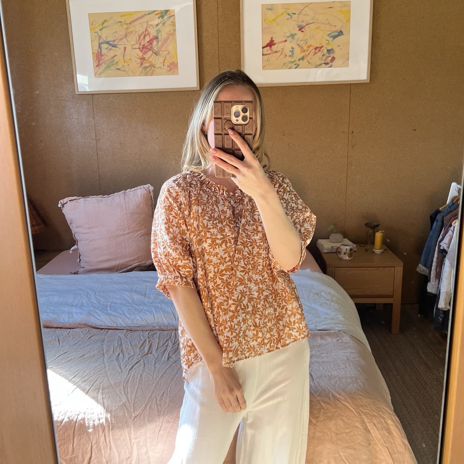 Esmaee La Sirene Floral Linen Blend Puff Sleeve Blouse Boho Cottagecore Prairie — photo 3 of 10