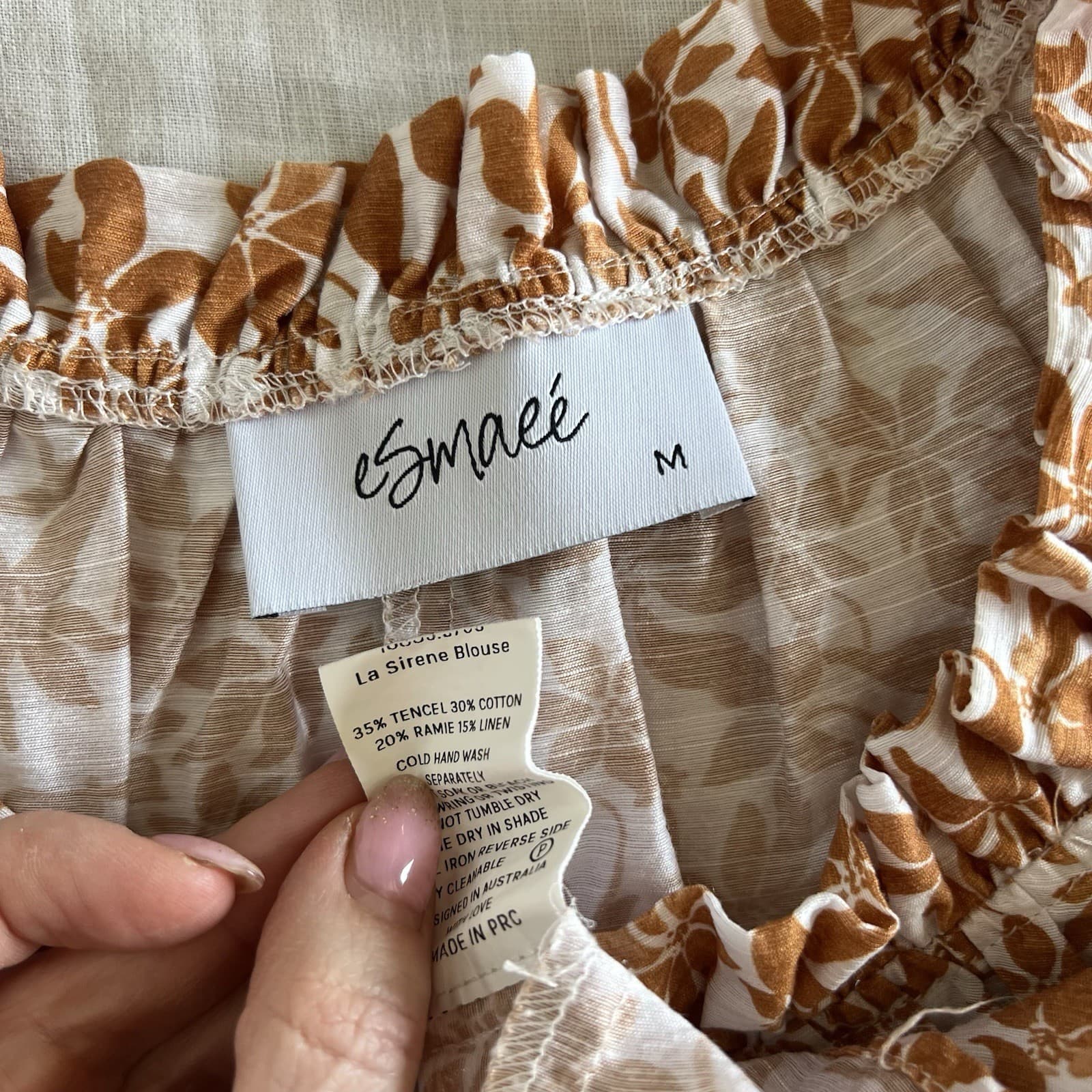 Esmaee La Sirene Floral Linen Blend Puff Sleeve Blouse Boho Cottagecore Prairie — photo 6 of 10