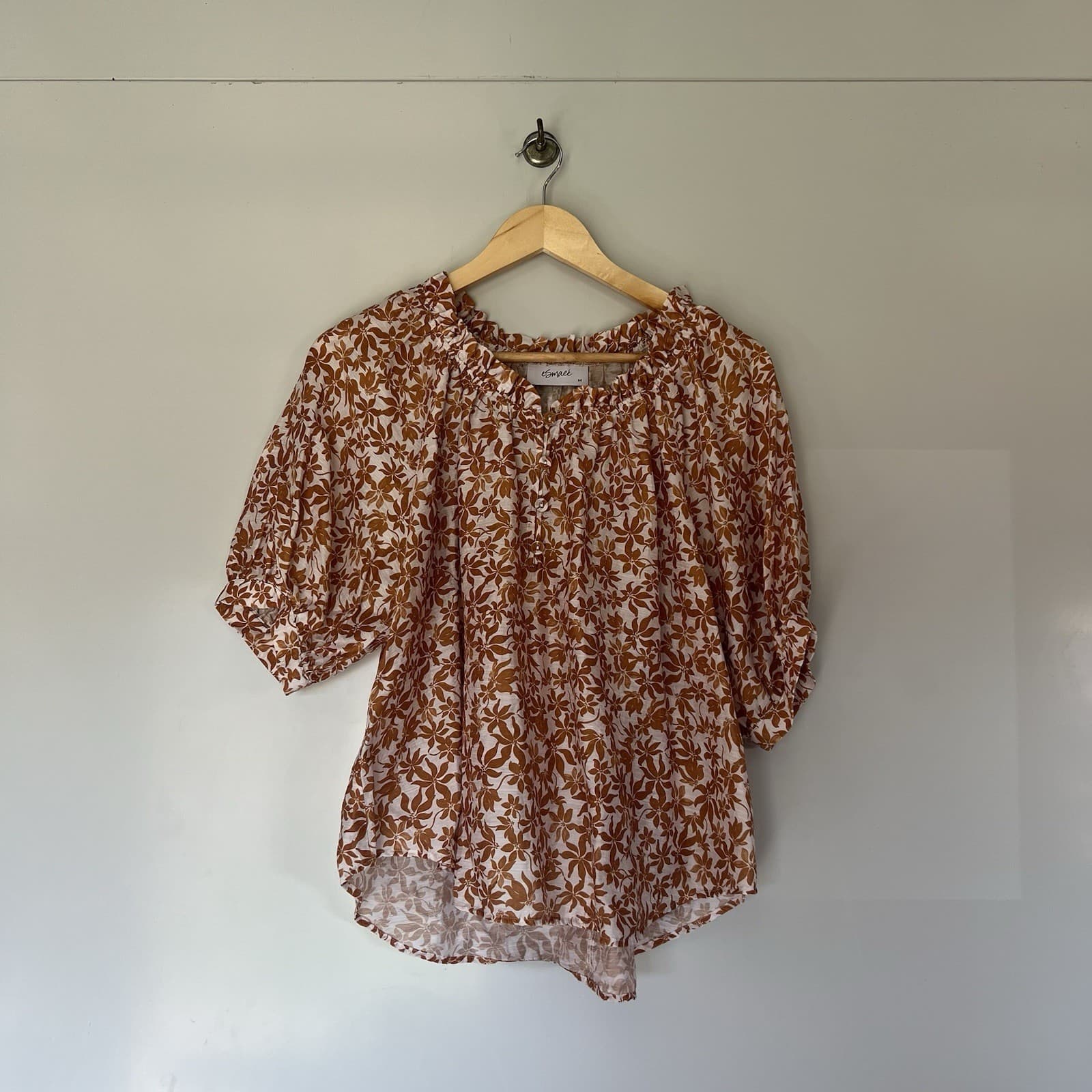 Esmaee La Sirene Floral Linen Blend Puff Sleeve Blouse Boho Cottagecore Prairie — photo 7 of 10