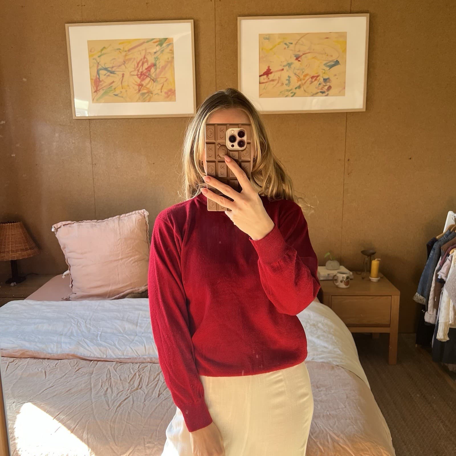 Vintage 90s Chadorian Red Wool Blend Mock Neck Knit Jumper Dark Academia M — photo 2 of 9