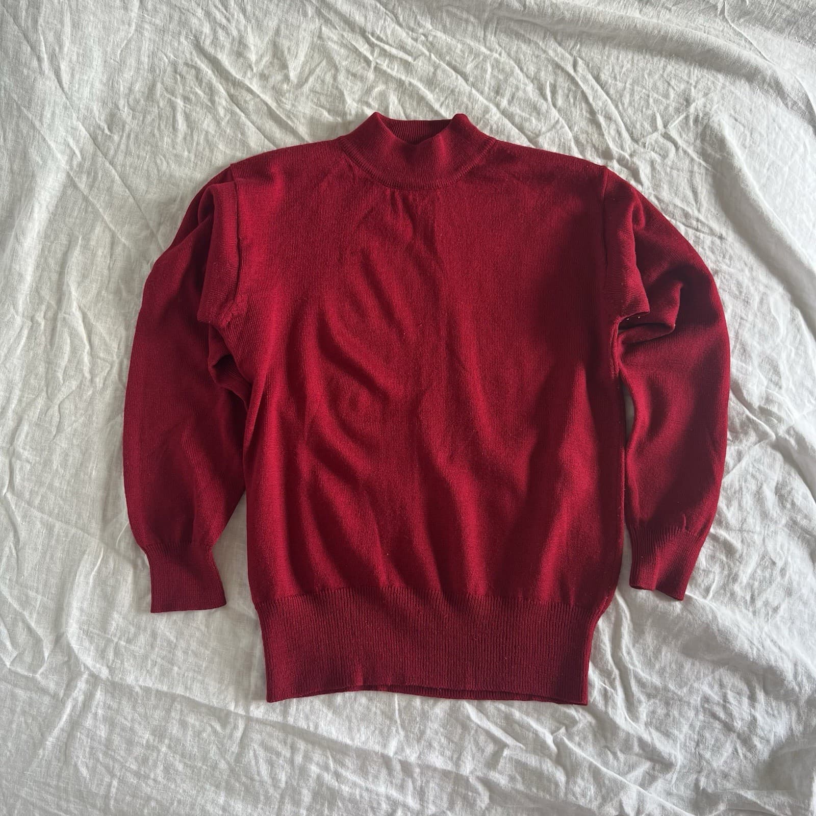 Vintage 90s Chadorian Red Wool Blend Mock Neck Knit Jumper Dark Academia M — photo 4 of 9