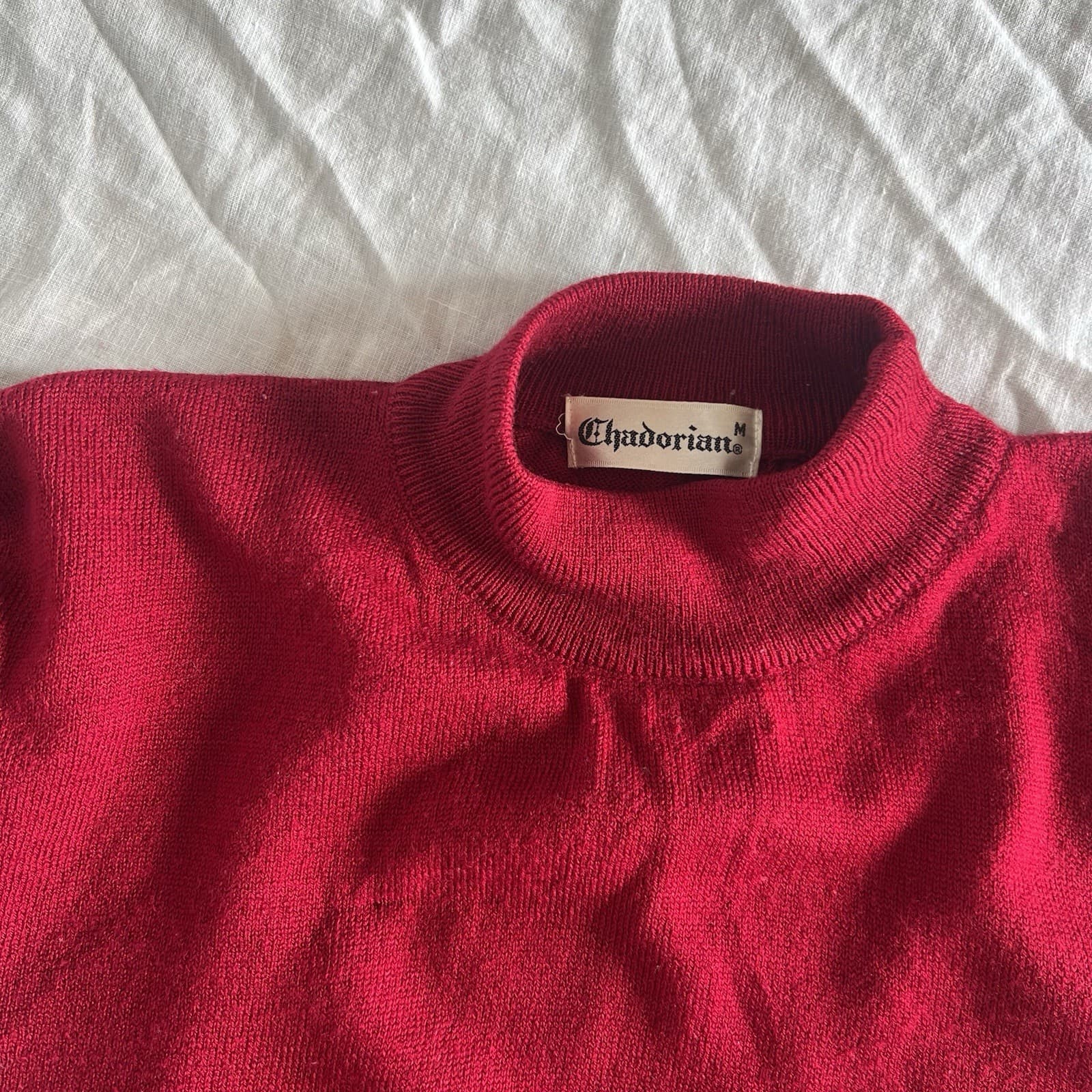 Vintage 90s Chadorian Red Wool Blend Mock Neck Knit Jumper Dark Academia M — photo 7 of 9