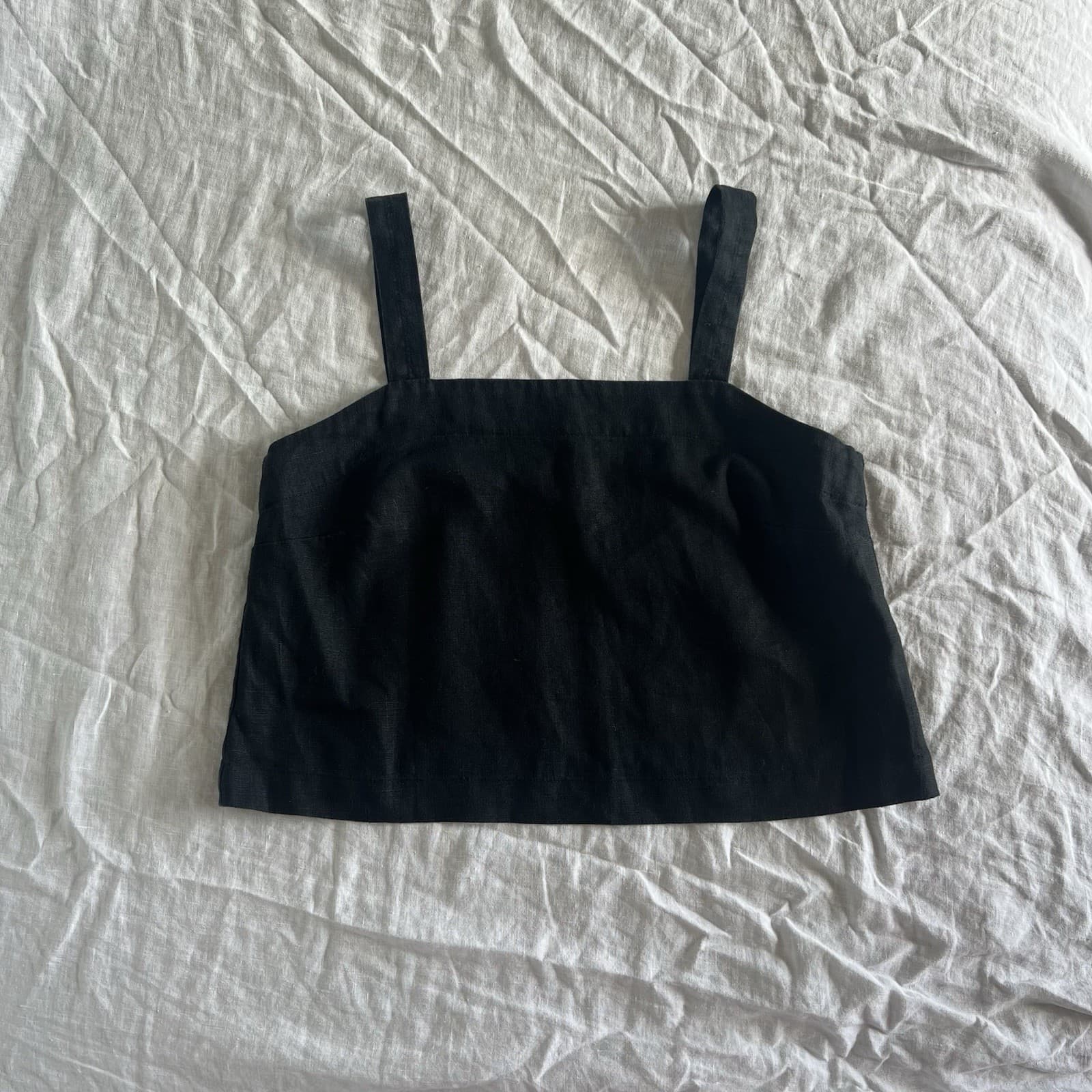 Little Lies 100% Linen Black Square Neck Tank Cami Top Boxy Minimalist Medium M — photo 3 of 8