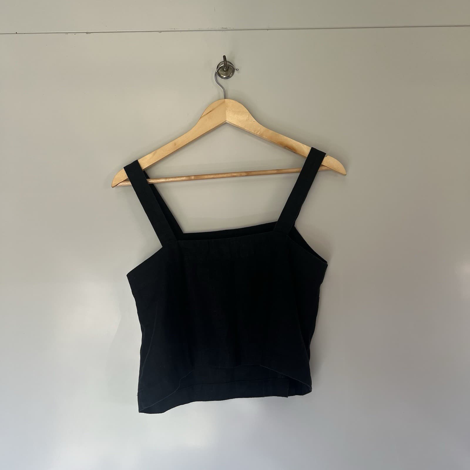 Little Lies 100% Linen Black Square Neck Tank Cami Top Boxy Minimalist Medium M — photo 5 of 8