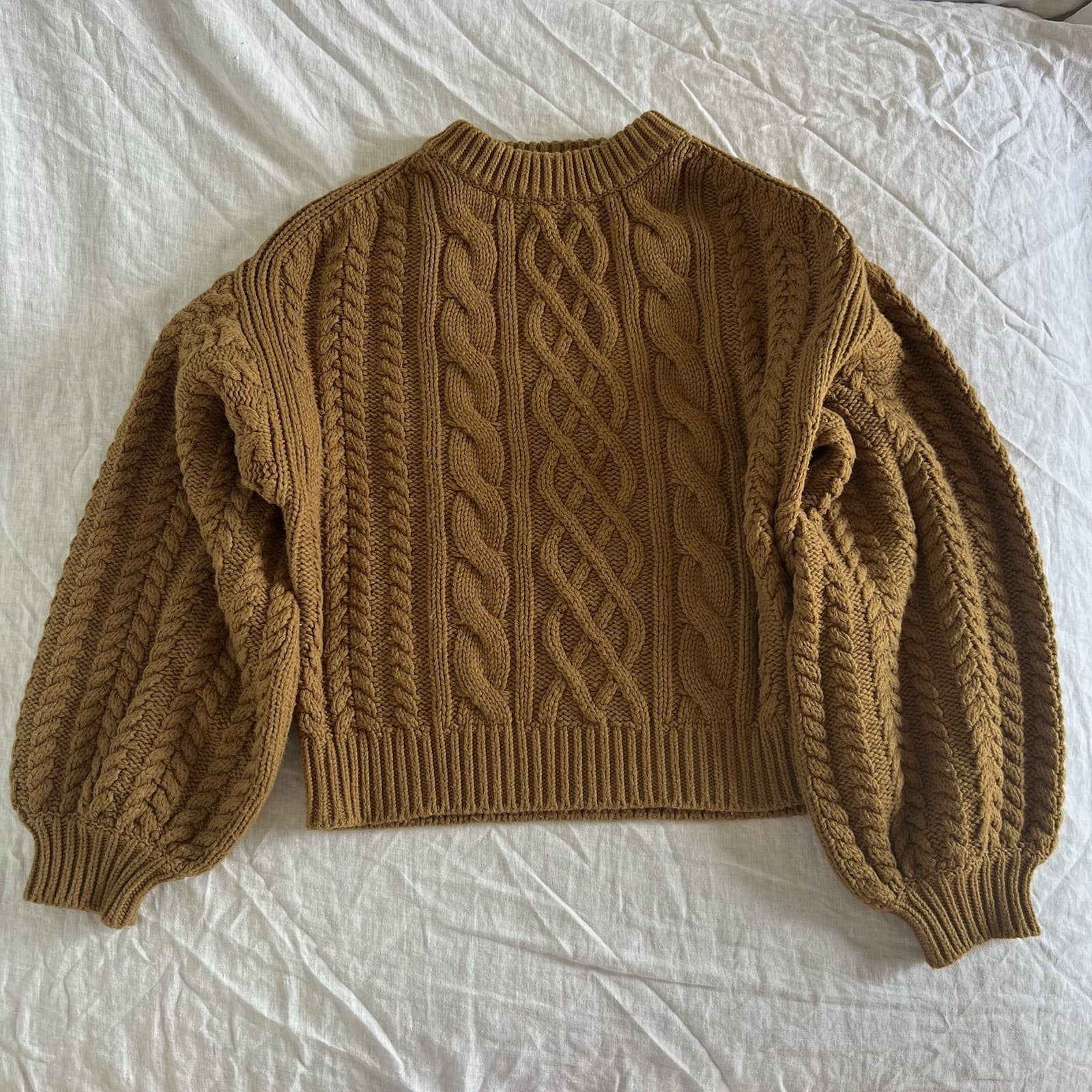 Shona Joy Camel Brown Chunky Cable Knit Jumper Sweater Balloon Sleeve Wool M — photo 1 of 11