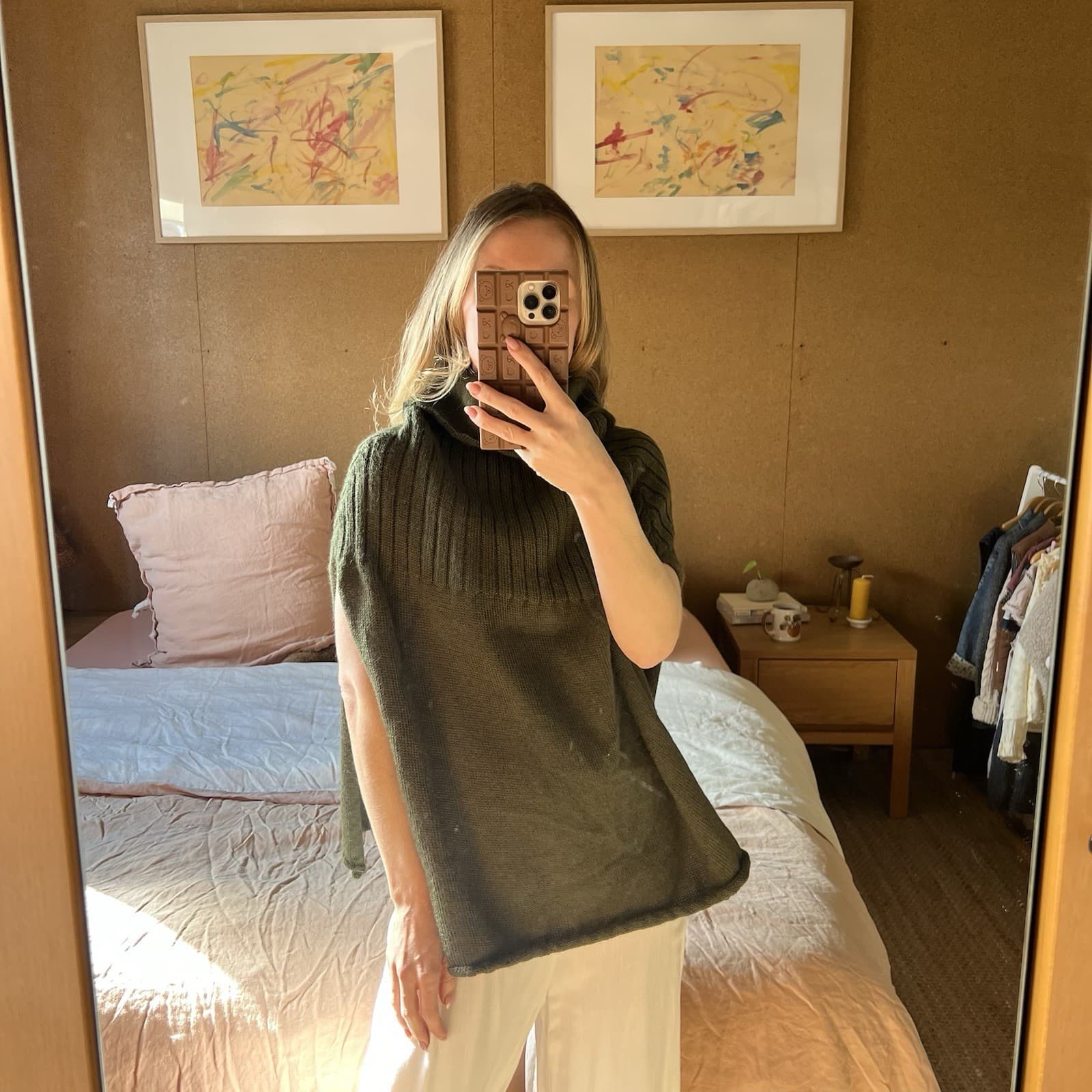 Handmade Pure Wool Olive Green Knit Cape Cowl Neck Cottagecore Hobbit Ren Faire — photo 1 of 8
