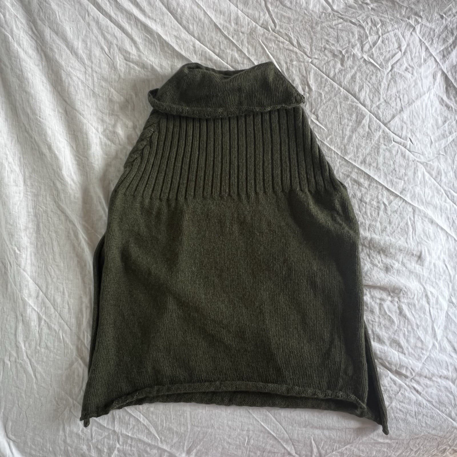 Handmade Pure Wool Olive Green Knit Cape Cowl Neck Cottagecore Hobbit Ren Faire — photo 4 of 8