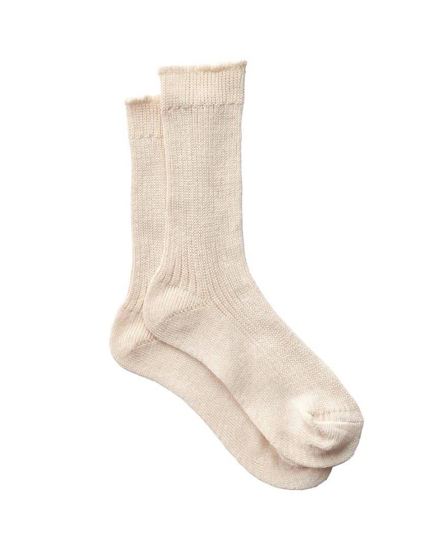 Fog Linen Work Japan Ecru Linen Rib Socks Middle Gauge Made in Japan NEW — photo 1 of 6