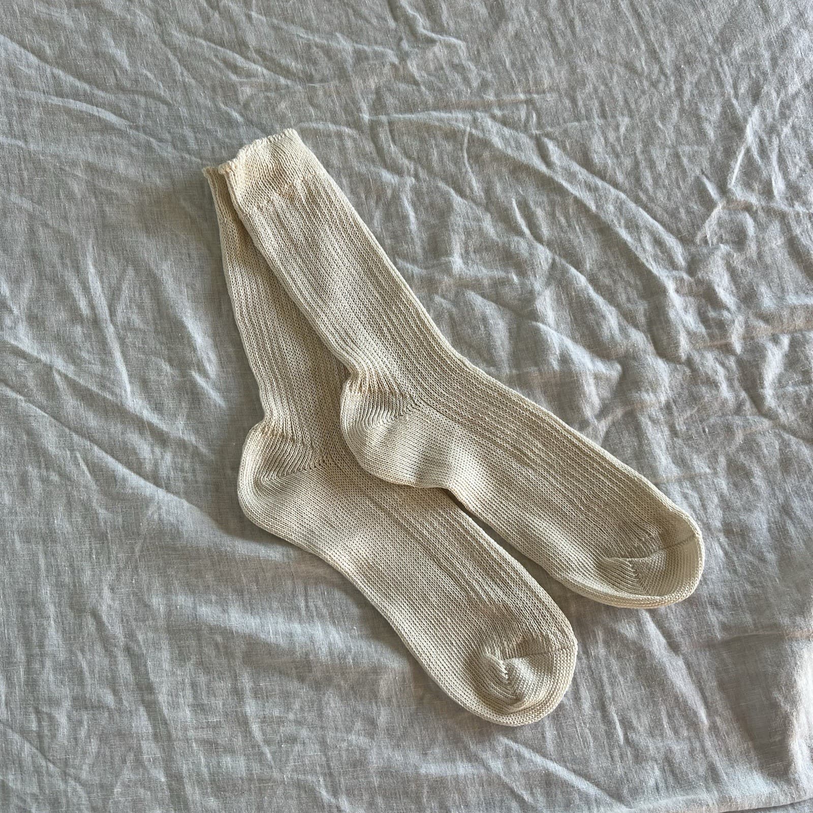 Fog Linen Work Japan Ecru Linen Rib Socks Middle Gauge Made in Japan NEW — photo 2 of 6