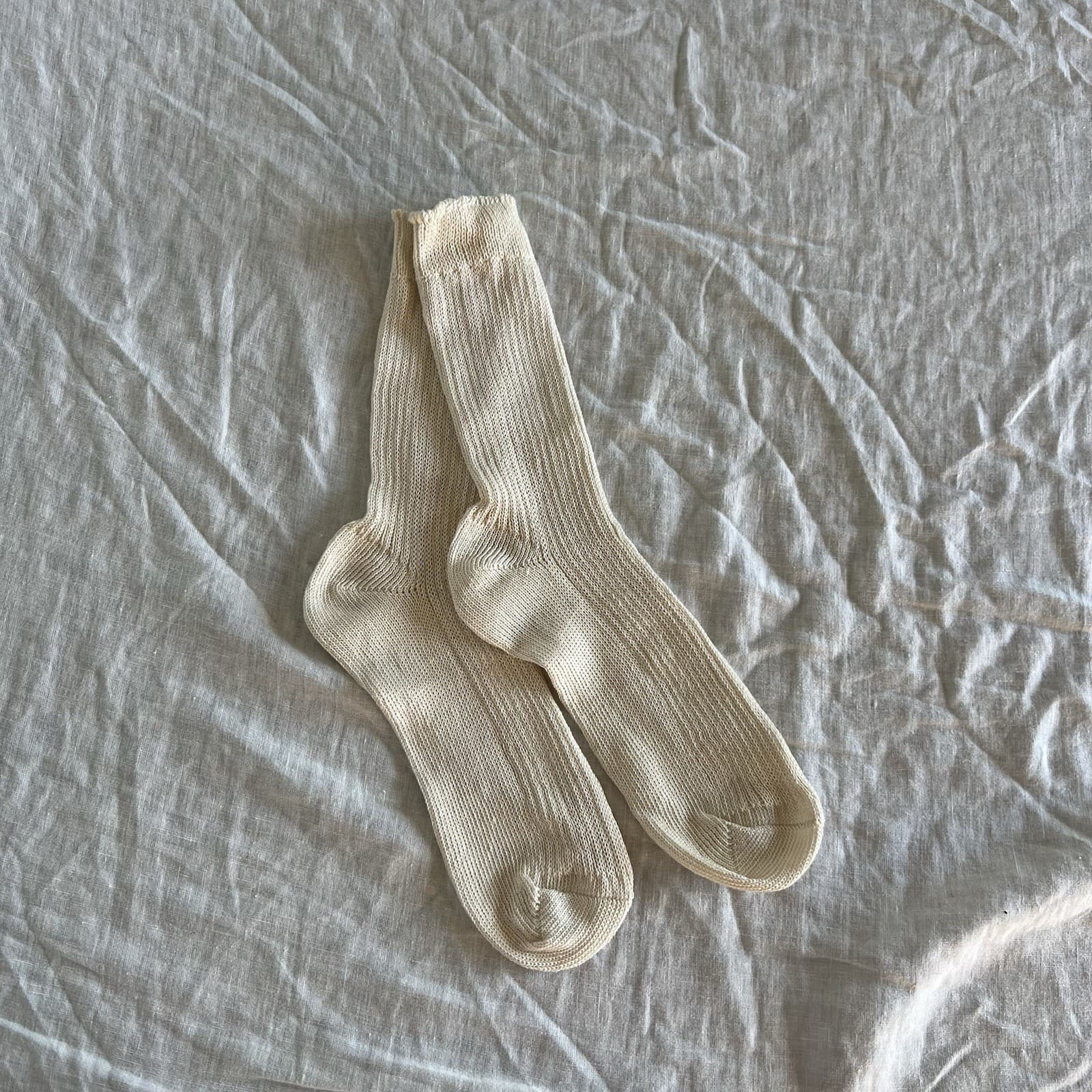 Fog Linen Work Japan Ecru Linen Rib Socks Middle Gauge Made in Japan NEW — photo 3 of 6