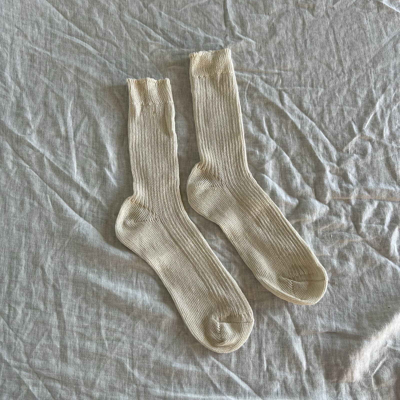 Fog Linen Work Japan Ecru Linen Rib Socks Middle Gauge Made in Japan NEW — photo 4 of 6