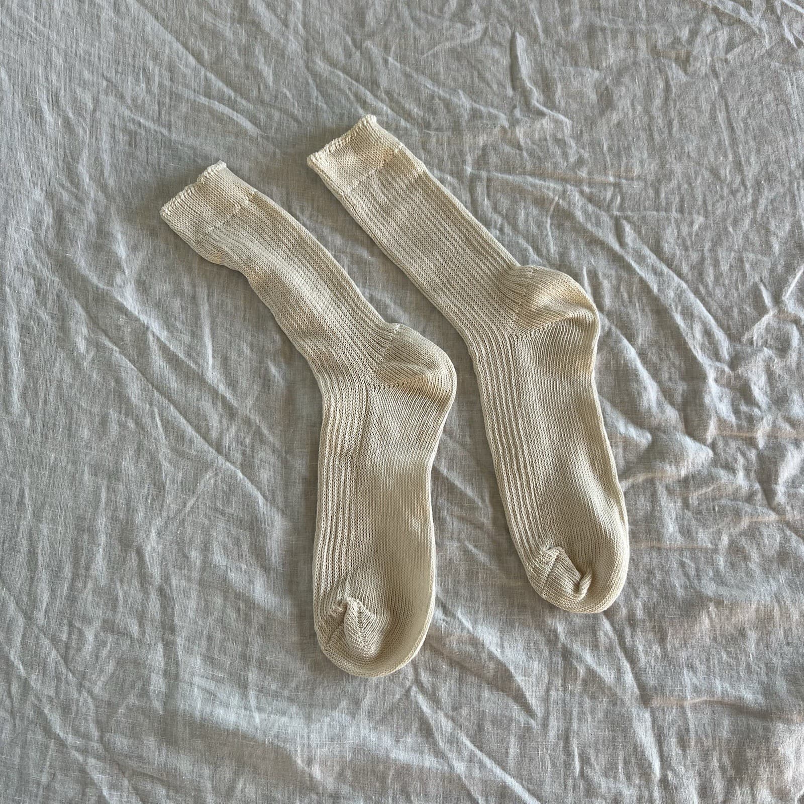 Fog Linen Work Japan Ecru Linen Rib Socks Middle Gauge Made in Japan NEW — photo 5 of 6