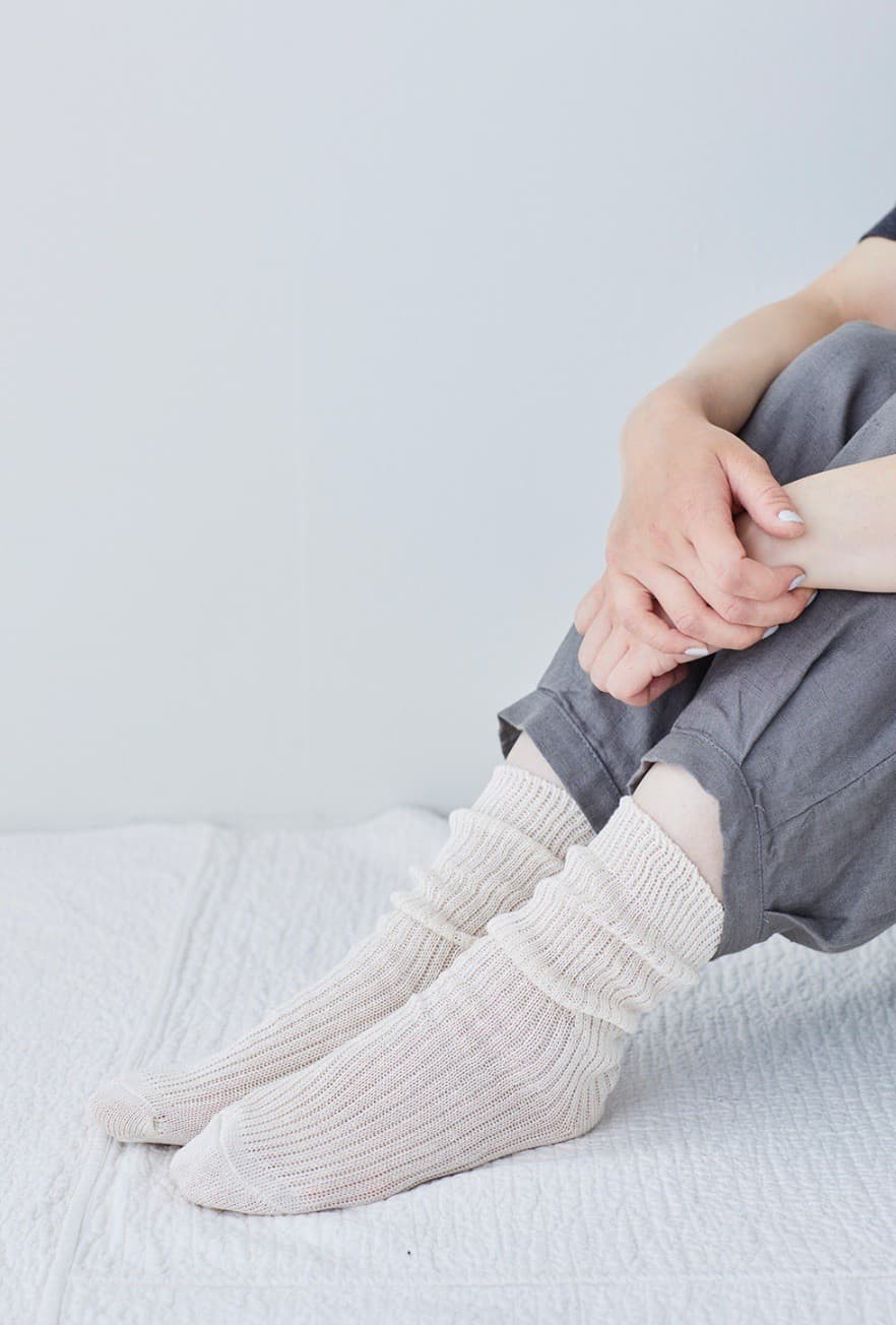 Fog Linen Work Japan Ecru Linen Rib Socks Middle Gauge Made in Japan NEW — photo 6 of 6