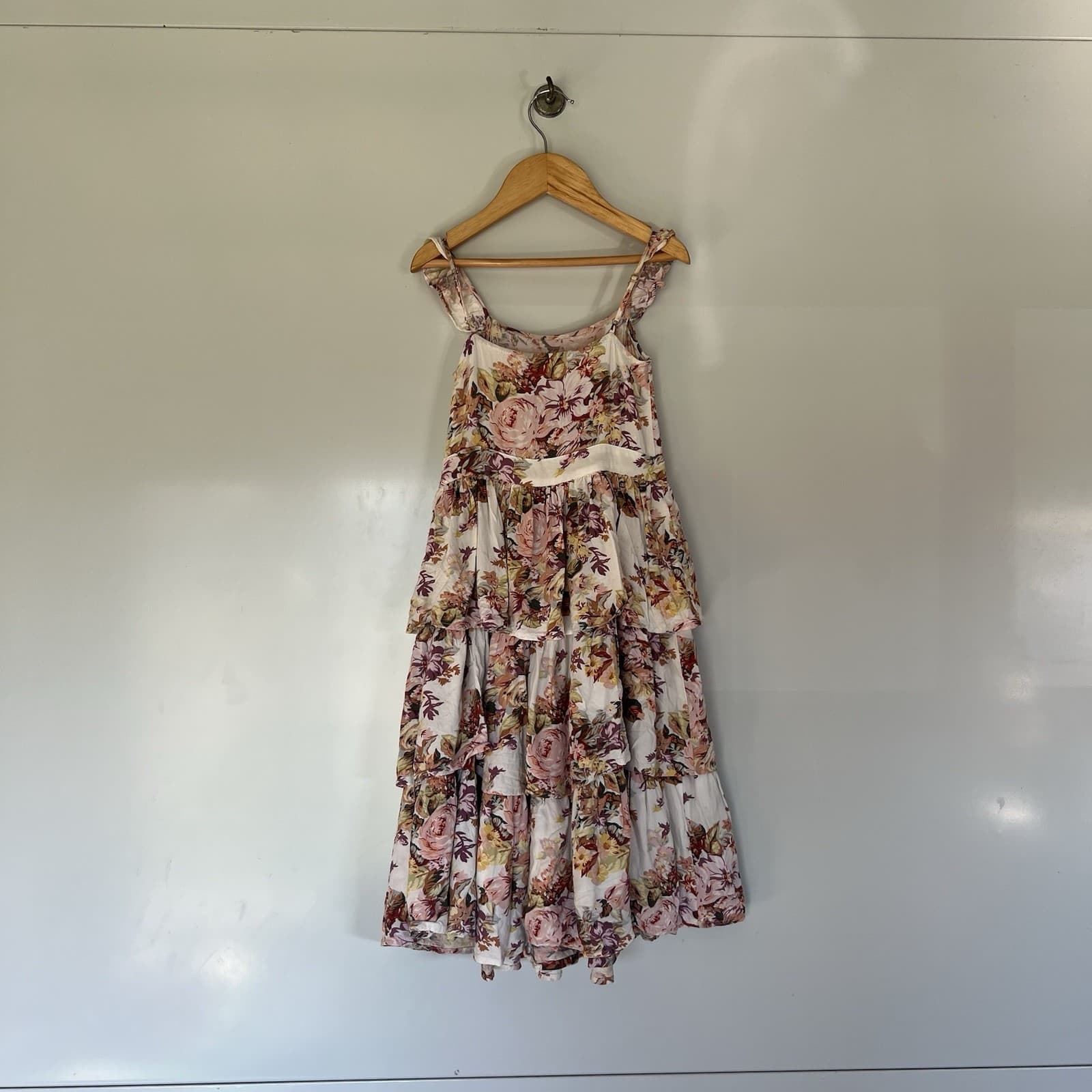 Auguste Girls Floral Tiered Midi Dress Ivory Woven Strappy Square Neck Size 5-6 — photo 4 of 6