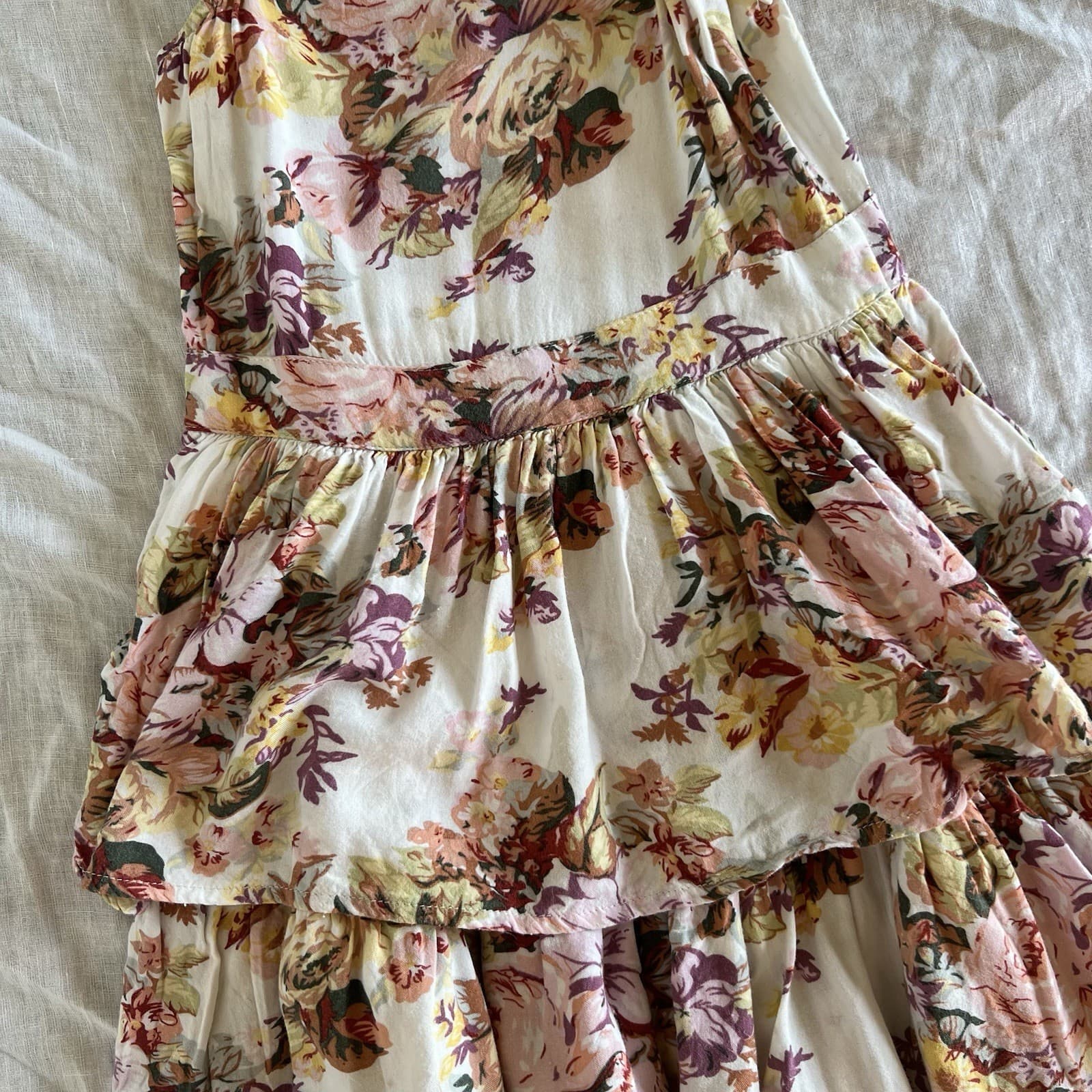 Auguste Girls Floral Tiered Midi Dress Ivory Woven Strappy Square Neck Size 5-6 — photo 5 of 6
